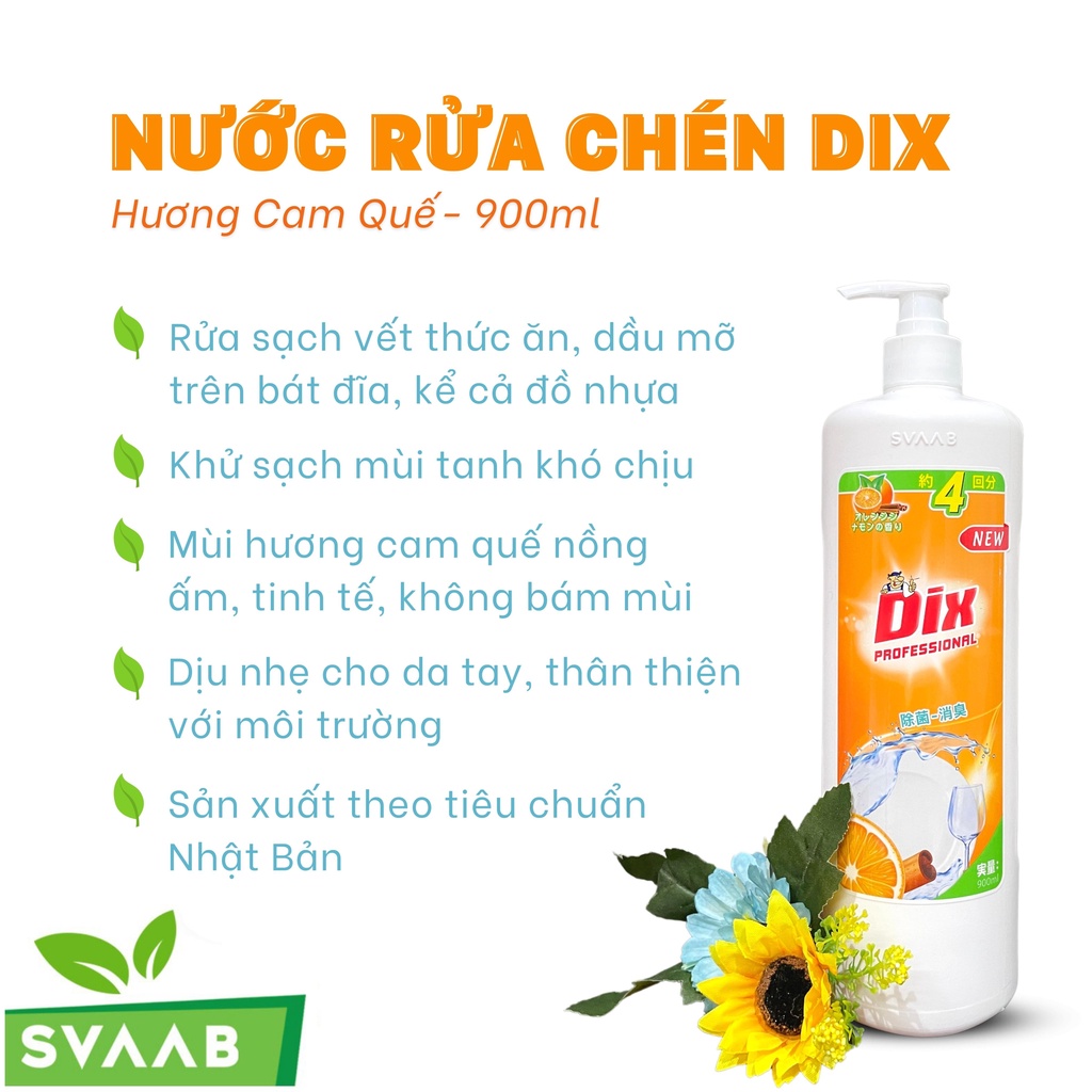 Nước rửa chén bát 2 mùi hương Nhật Bản siêu đậm đặc Dix 900ml không hại da tay
