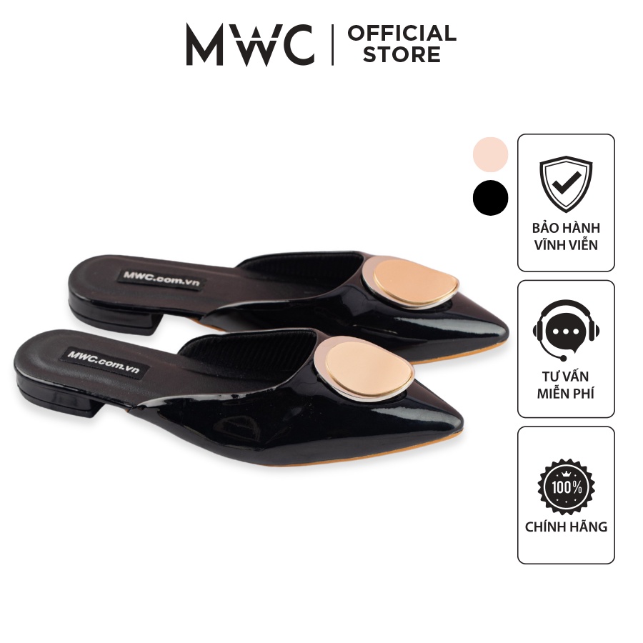 Sục Nữ MWC 3363 - Dép Sục Nữ Mũi Nhọn Đính Khóa Tròn Đế Bệt Sang Chảnh