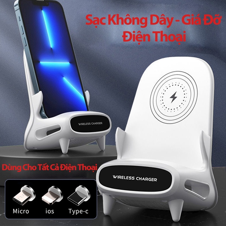 Đế Sạc Nhanh Không Dây 15W Thích Hợp Cho Tất Cả Các Dòng Điện Thoại, Cốc Sạc Không Dây Tặng Kèm 2 Đầu Sạc Từ Tính