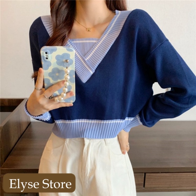 Áo Len Croptop Thủy Thủ Tay Dài cổ chữ V phong cách Hàn Quốc M26 ACT1 CS