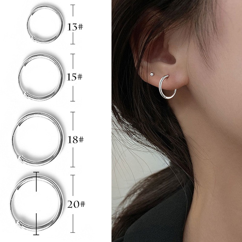 Bông tai dáng tròn màu bạc kiểu dáng cổ điển phong cách Hàn Quốc cho nữ