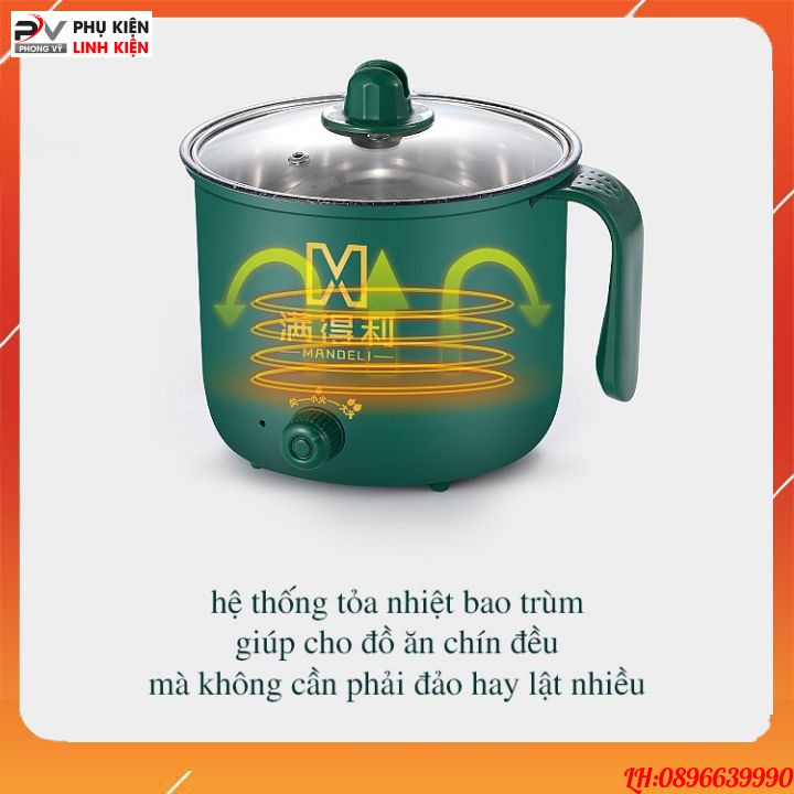 Nồi lẩu mini đa năng 2 tầng ca nấu mì điện núm xoay 2 nấc nhiệt kèm giá hấp 1,8L SHANBAN