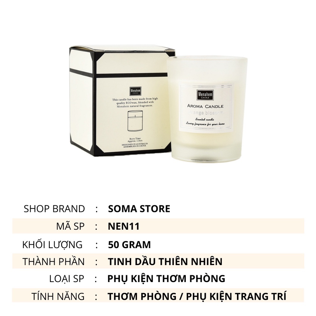 Nến Sáp Thơm Phòng Ngủ Candle Cup Tinh Dầu Thiên Nhiên Khử Mùi Không Khói 50g Menahem NEN11