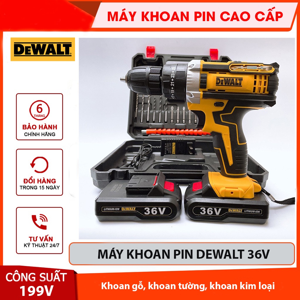 Máy khoan pin dewalt 36V 3 chức năng, 100% lõi đồng tặng bộ phụ kiện 24 chi tiết