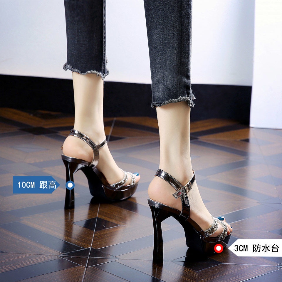 Giày Sandal Cao Gót 22 Đính Đá Chống Nước Hở Ngón Phong Cách Âu Mỹ Cho Nữ