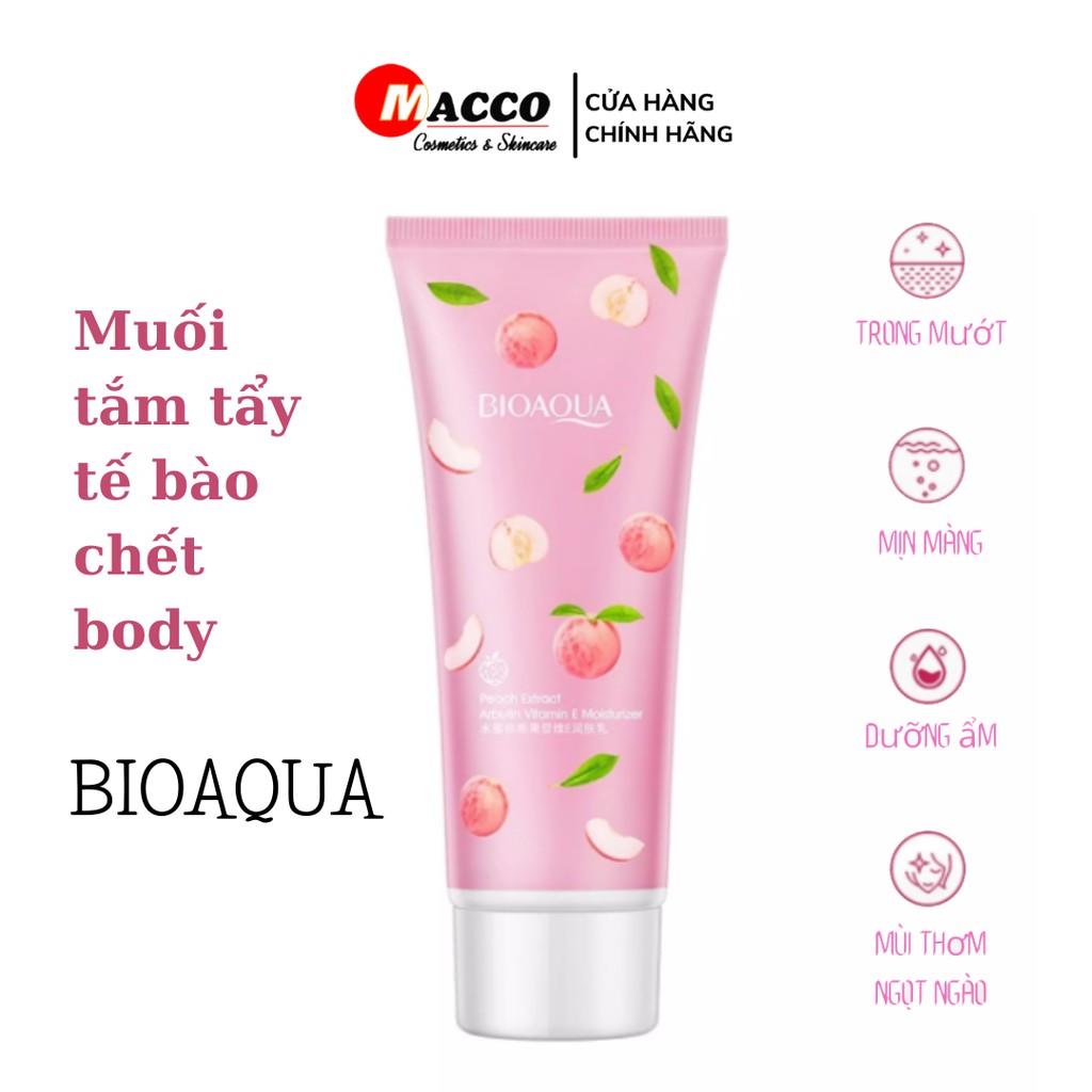 Muối Tắm Tẩy Tế Bào Chết Body Đào Bioaqua 250ml - Body Scrub Tẩy Da Chết Toàn Thân Trắng Mịn