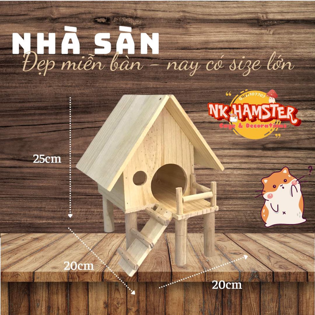 Nhà hamster, sóc, chuột, nhà sàn gỗ thông cho thú cưng nhỏ