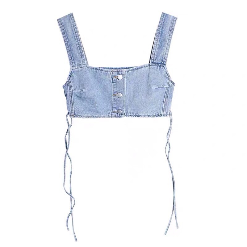 Set 3 món gồm áo croptop + áo yếm denim + quần short Ulzzang siêu xinh ❤️