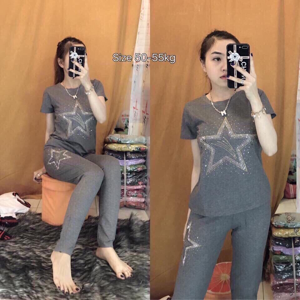 Đồ bộ mặc nhà nữ in hình sao rất xinh bằng chất vải thun cotton thường giá rẻ | BigBuy360 - bigbuy360.vn