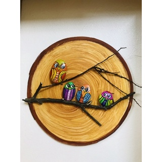 Tranh cú mèo - handmade đá cuội