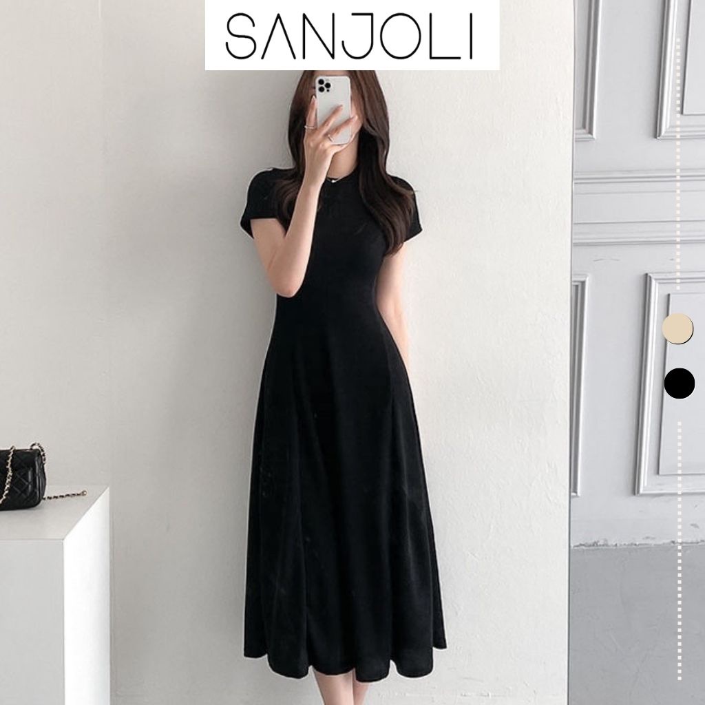 Váy maxi dự tiệc Sanjoli dáng dài chất len dày dặn phong cách công sở Hàn quốc VD014