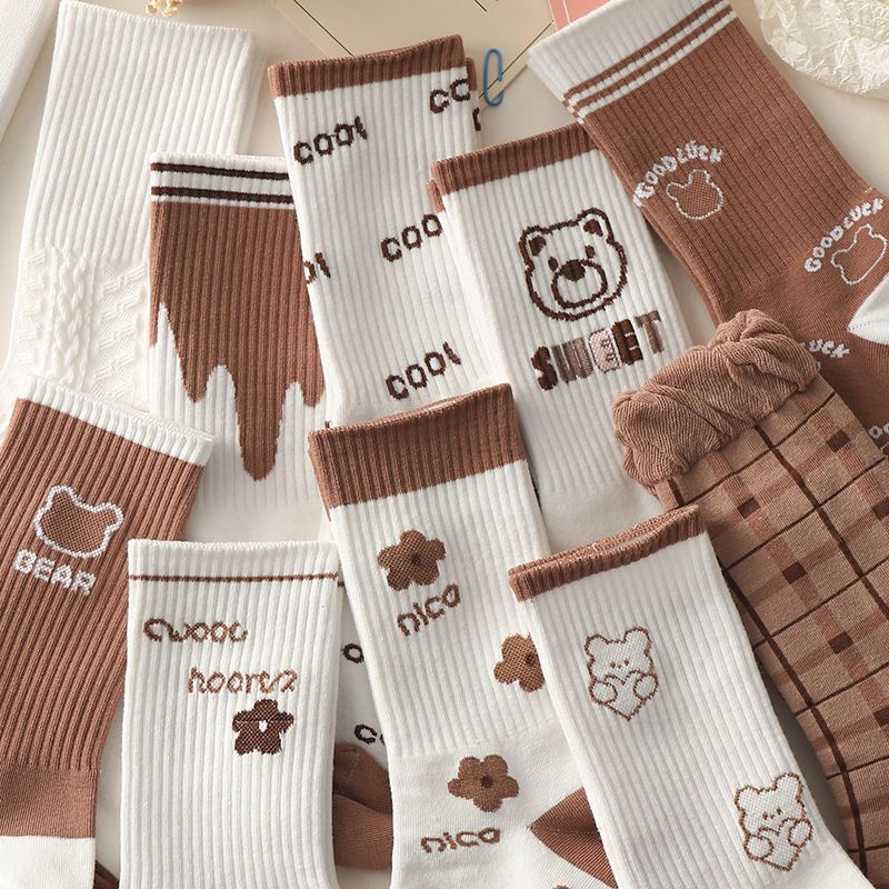 Vớ Kaki Họa Tiết Gấu Nâu Dễ Thương Phong Cách Nhật Bản