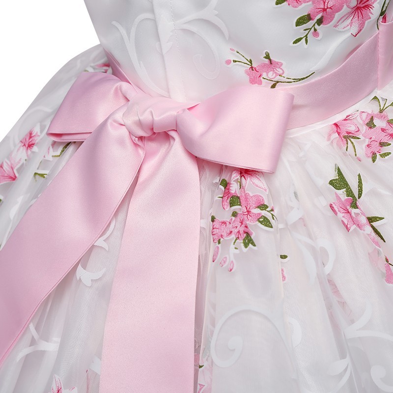 Đầm công chúa NNJXD phối màu trơn họa tiết hoa lộng lẫy cho bé gái