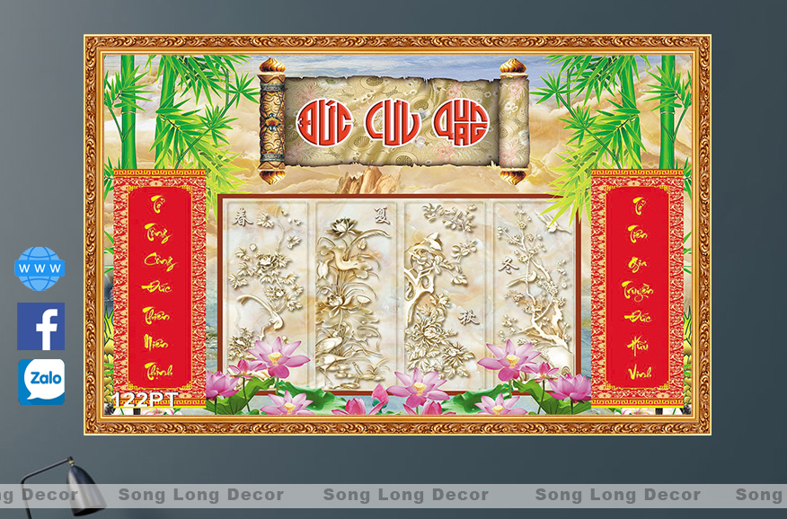 [FREE SHIP] Tranh Dán Tường 3D Phòng Thờ Tổ Tiên - SL122PT-Tranh 3d Linh Thiêng- Song Long Decor