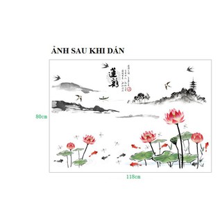Decal Dán Tường Hoa Sen Thủy Mặc