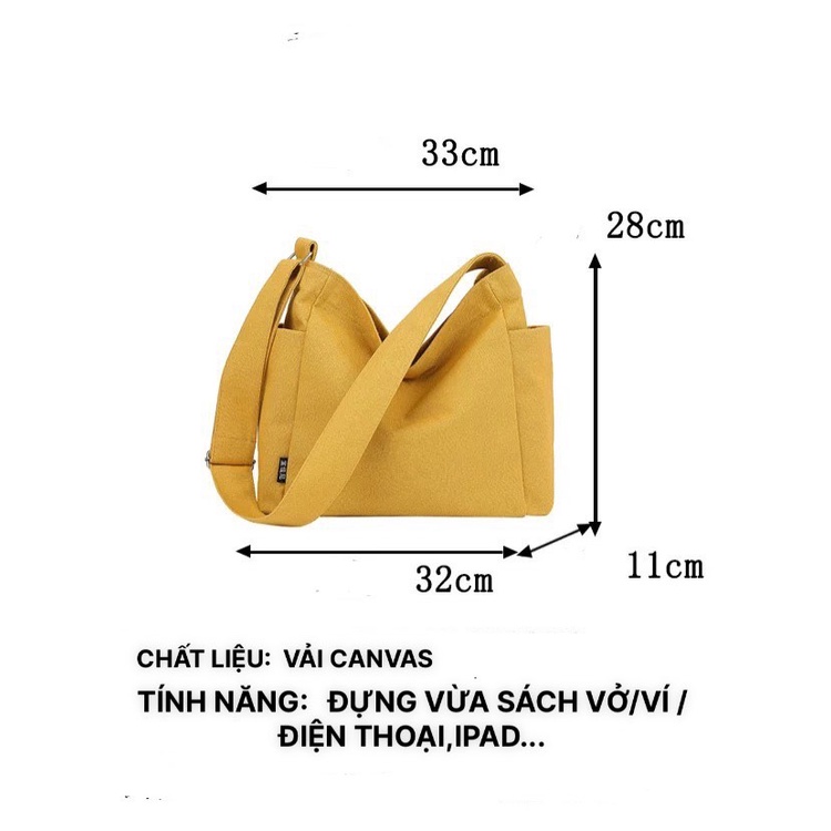 Túi đeo chéo canvas cỡ lớn thời trang Hàn Quốc học sinh sinh viên đi học đi chơi