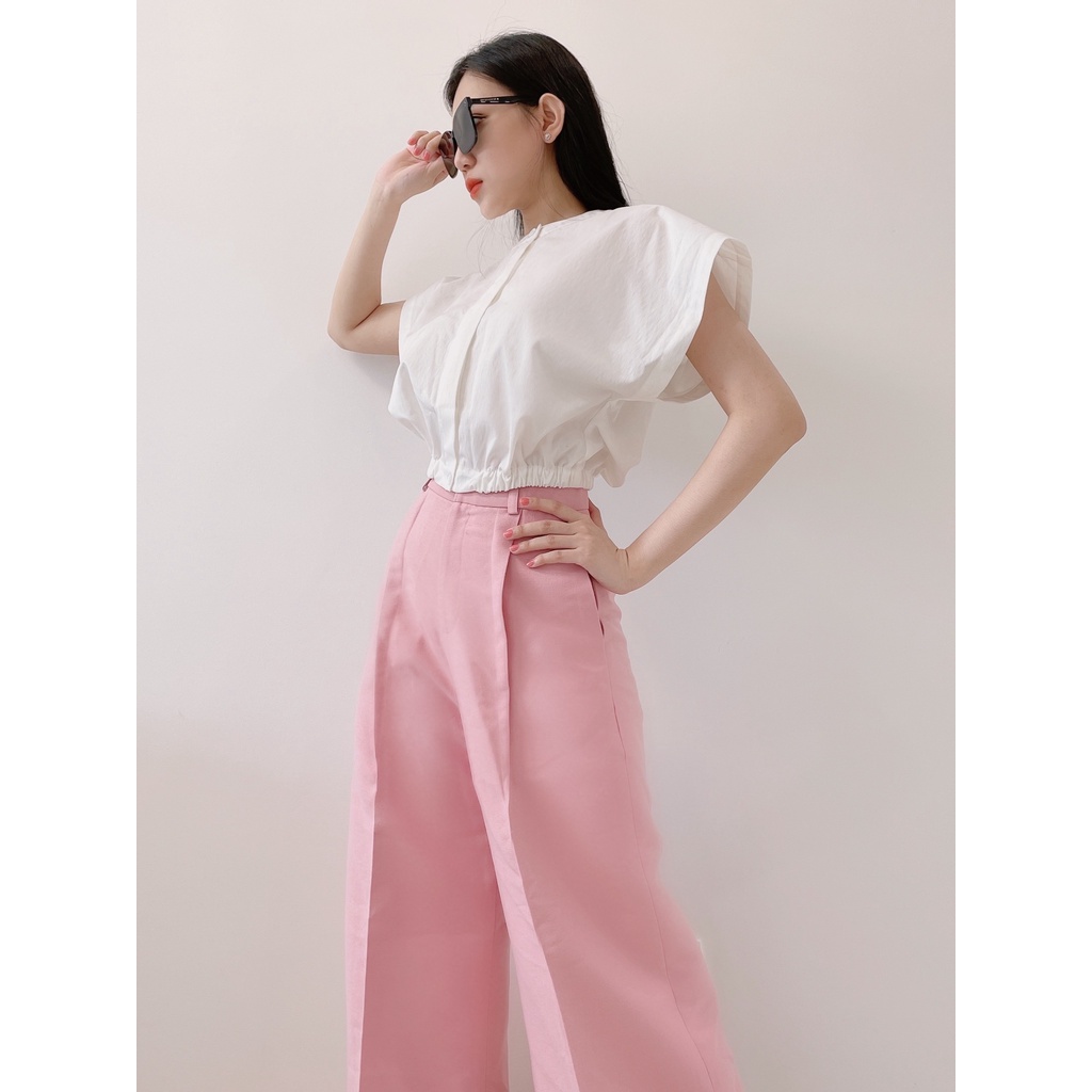 CoNIN-áo crop top túm eo lưng thun