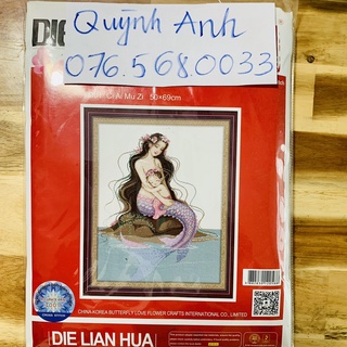Tranh thêu chữ thập NÀNG TIÊN CÁ 50x69cm chưa thêu r001