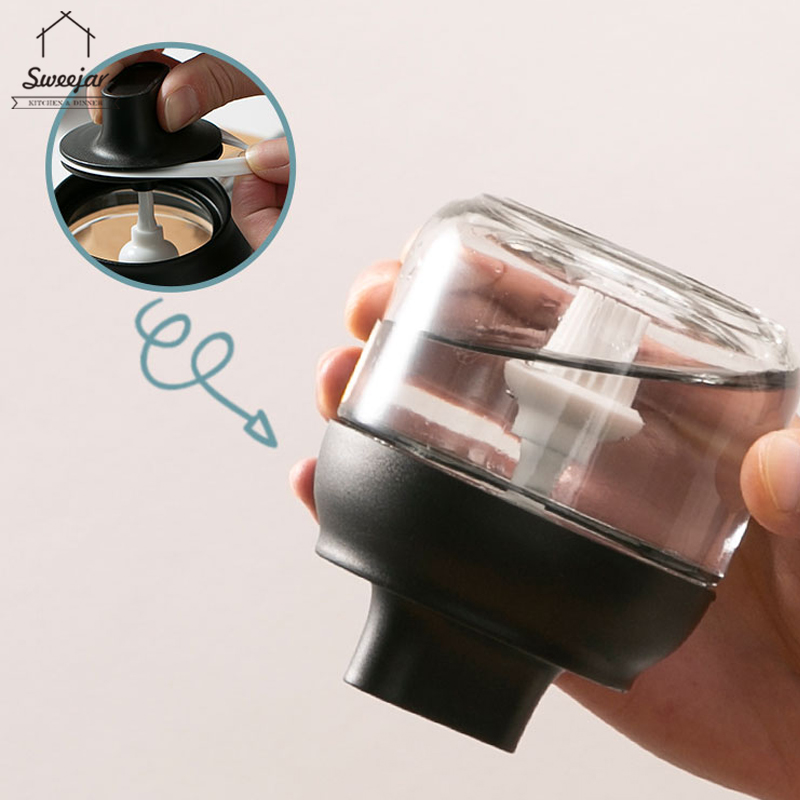 Hũ đựng gia vị SWEEJAR thủy tinh có muỗng/ que lấy mật ong/ cọ quết dầu tiện lợi dành cho nhà bếp