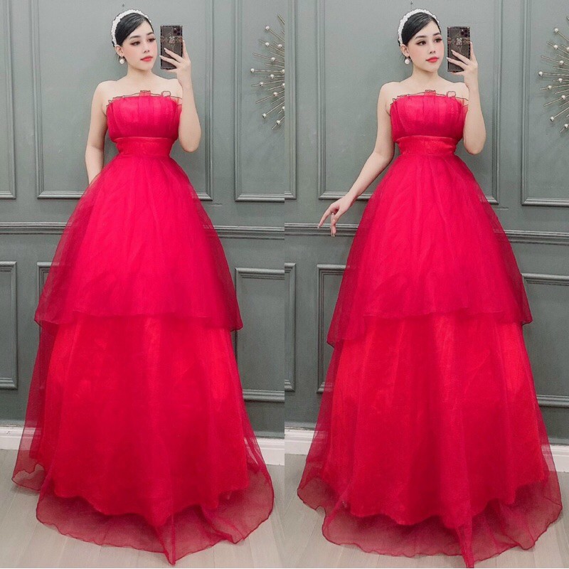 đầm maxi cúp ngực xếp 2 tầng