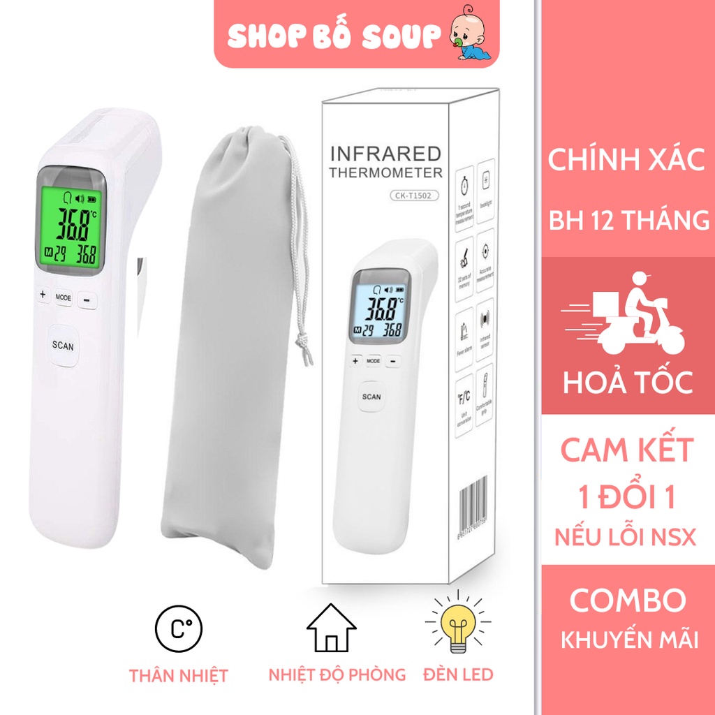 Nhiệt kế điện tử hồng ngoại đo thân nhiệt, đo nhiệt độ phòng, đo nhiệt độ nước Shop Bố Soup