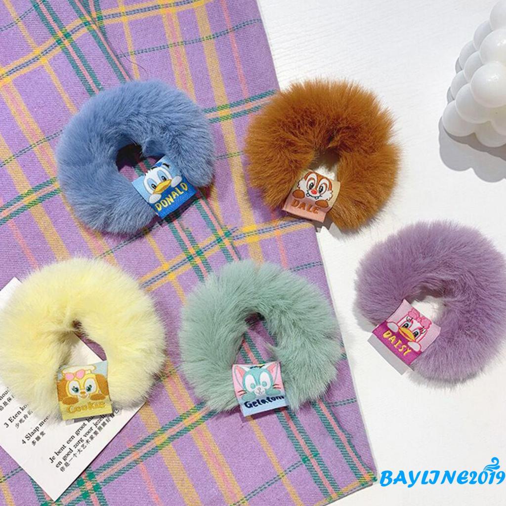 Dây buộc tóc lông xù thêu họa tiết nhân vật hoạt hình dễ thương cho nữ