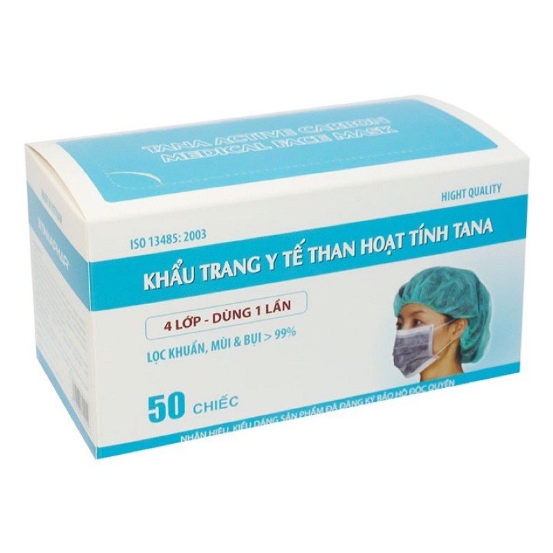 Khẩu trang y tế than hoạt tính TANAPHAR 4 lớp hộp 50 cái