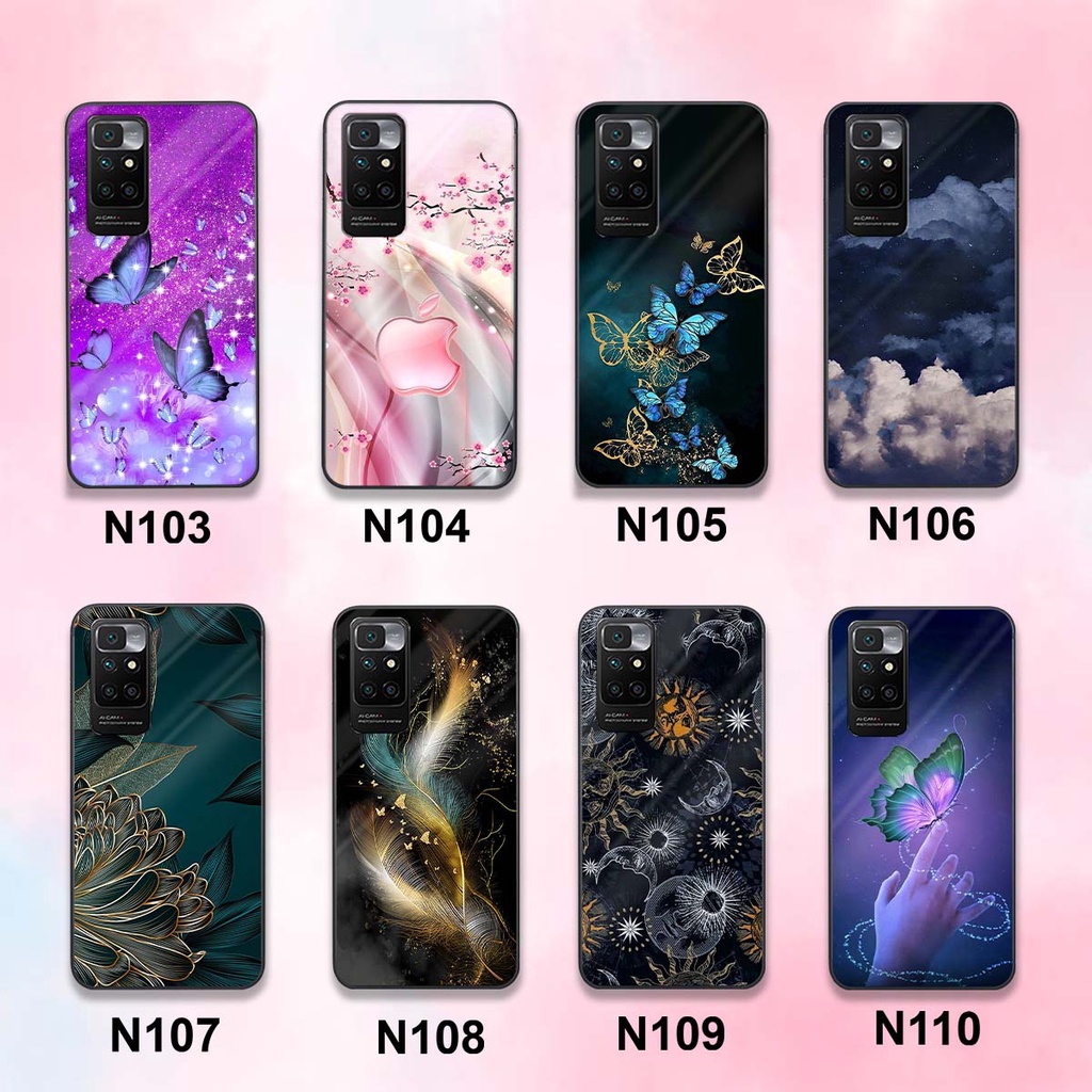 Ốp lưng kính cường lực xiaomi Redmi 10 cánh bướm siêu đẹp . Vỏ lưng xiaomi nhã nhặn sang trọng
