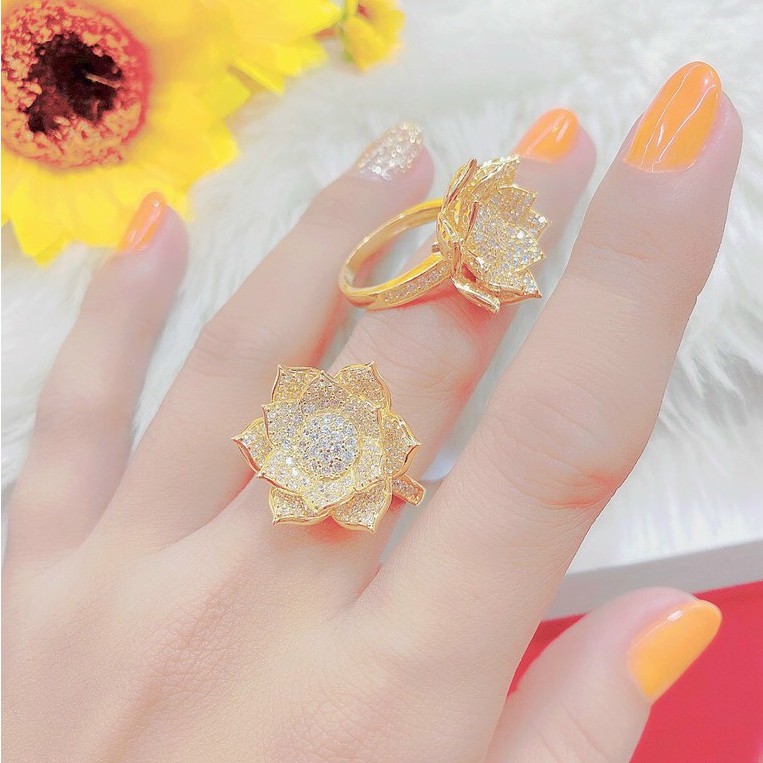 Nhẫn Nữ Hoa Sen vàng - Mẫu Đẹp - Độc - Lạ - Giống Thật 99% UN3105002 - Đeo Đi Tiệc Lên Hình Cực Sang