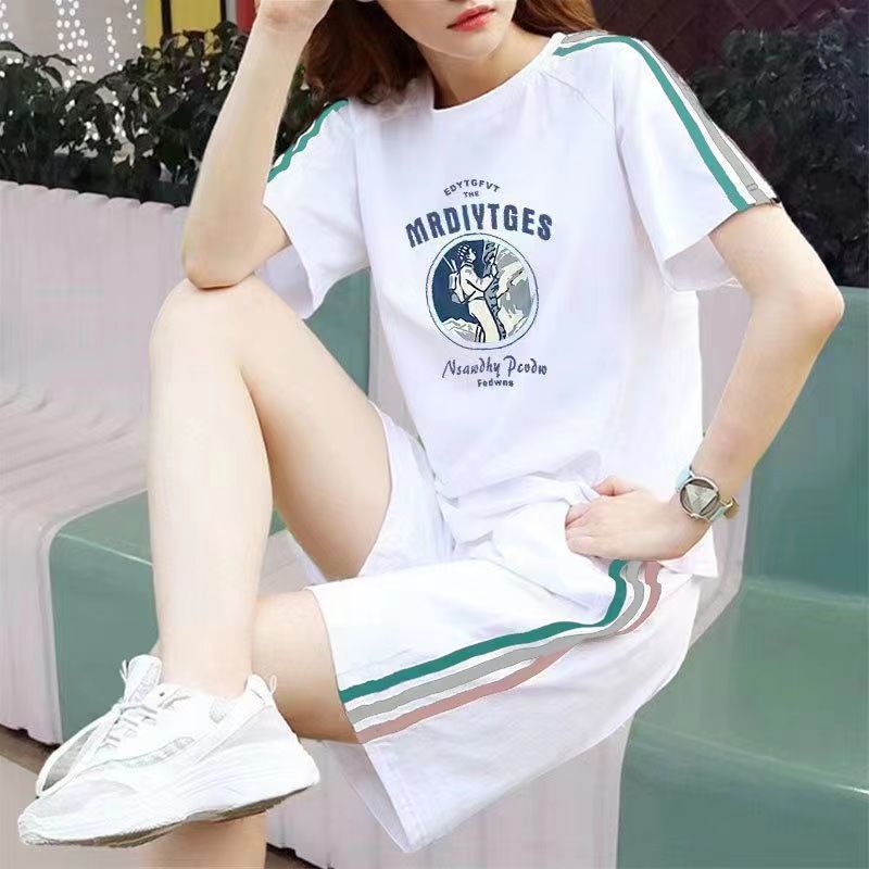Bộ Đồ Thể Thao 100% Cotton Tay Ngắn Dáng Rộng Thời Trang Mùa Hè Dành Cho Nữ