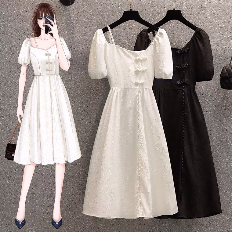 R91533-1 Đầm xoè ngắn tay nữ hè cho người mập hàng nhập