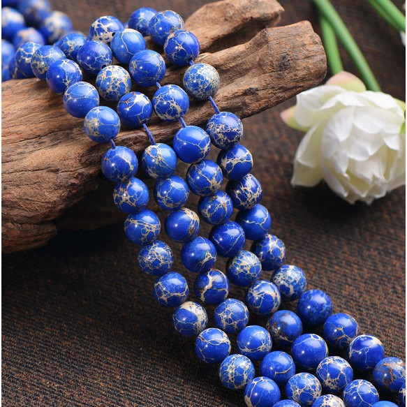 Chuỗi Hạt Đá Tròn Xanh Dương Tự Nhiên 4/6/8/10/12 mm Dùng Làm Trang Sức Thủ Công