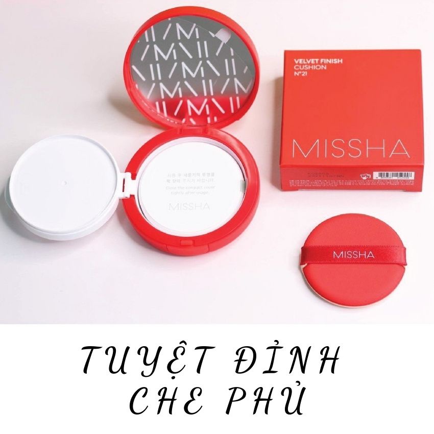 Phấn nước kiềm dầu lâu trôi Missha Velvet Finish cushion (Đỏ), Mỏng mịn tự nhiên, độ chống nắng SPF 50++