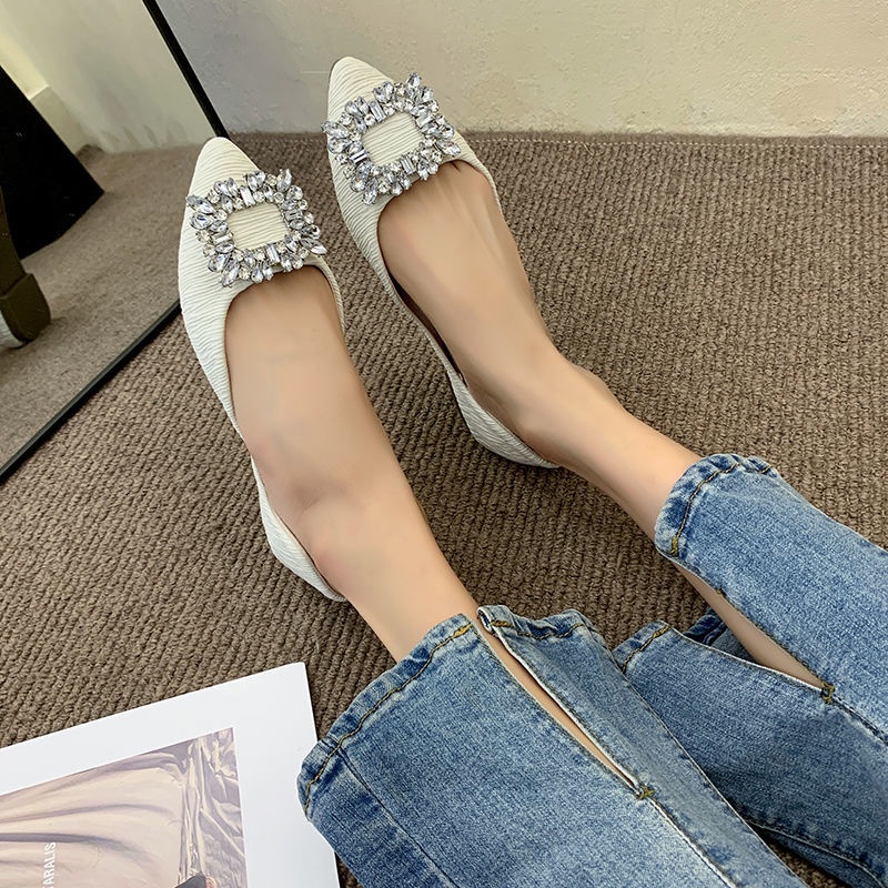 Giày Búp Bê Đế Mềm Chống Trượt Đính Đá Xinh Xắn Dành Cho Nữ
