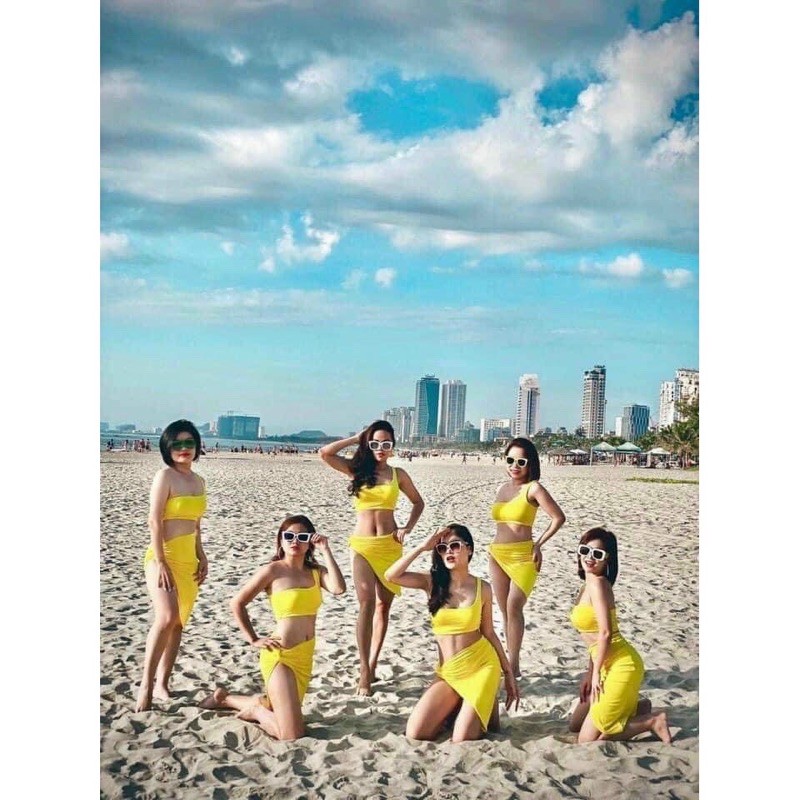 Bikini lệch vai kèm khăn quấn (5 màu)