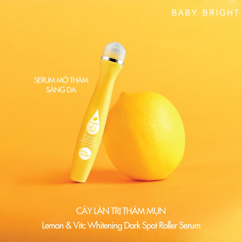 Cây Lăn Cải Thiện Thâm Mụn Baby Bright Lemon &amp; VitC Whitening Dark Spot Roller Serum 15ml