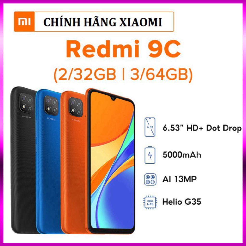 Điện thoại Xiaomi Redmi 9C - 3GB/64GB và 2GB/32GB Fulbox Nguyên Seal Chính Hãng XR9C  - smartphone c