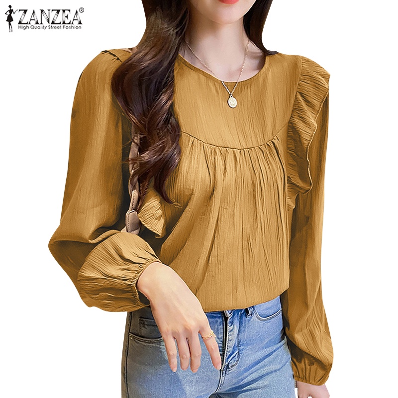 Zanzea Áo Nữ Tay Dài Cổ Tròn Phong Cách Hàn Quốc Thời Trang