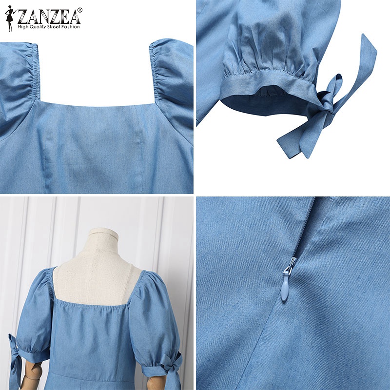 Đầm nữ Zanzea tay phồng hở vai phong cách Hàn Quốc quyến rũ