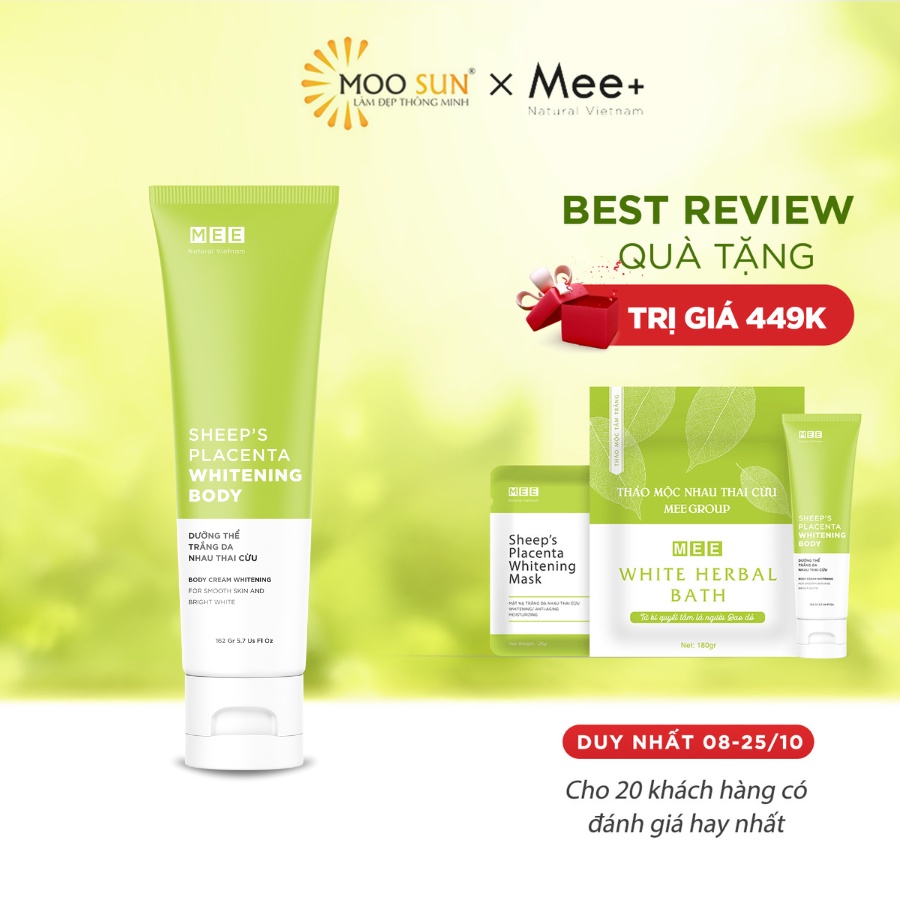 Kem body trắng da nhau thai cừu Mee Natural, nâng tone dưỡng da cấp ẩm 162g