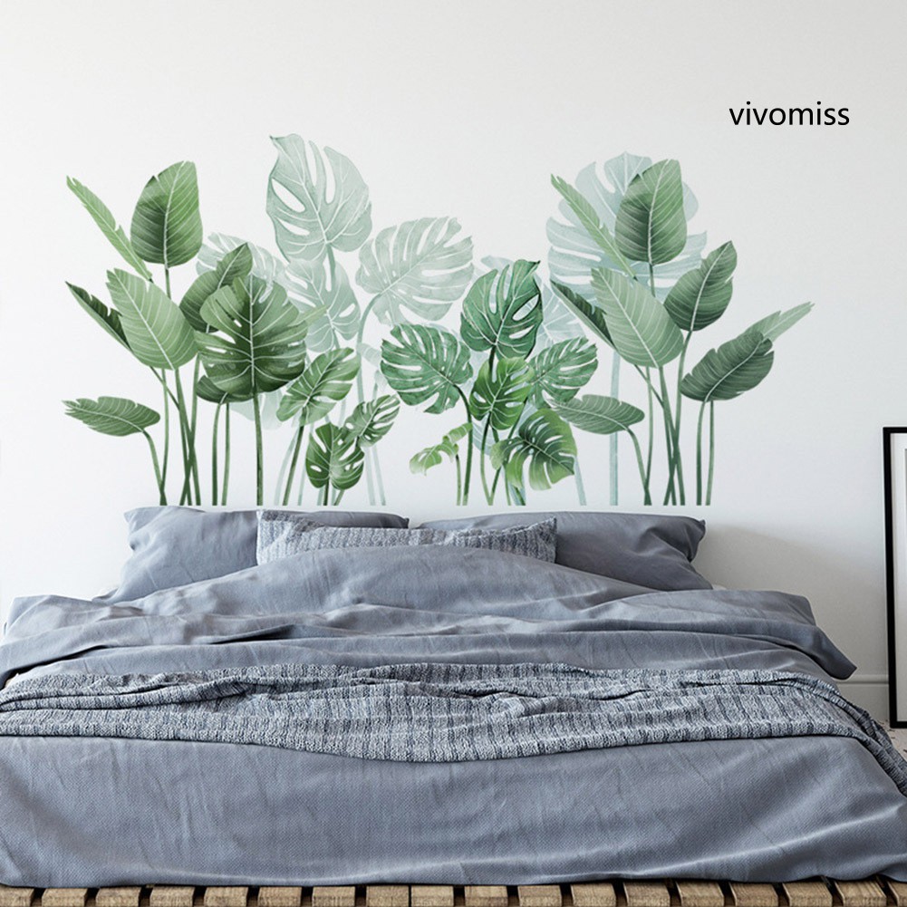 Miếng Dán Tường Trang Trí Phòng Khách Hình Lá Monstera DIY