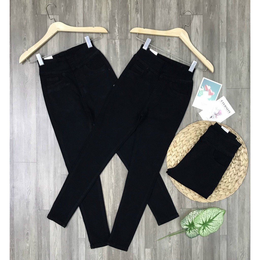 Quần jean dài nữ màu đen lưng cao 2 nút có size đại