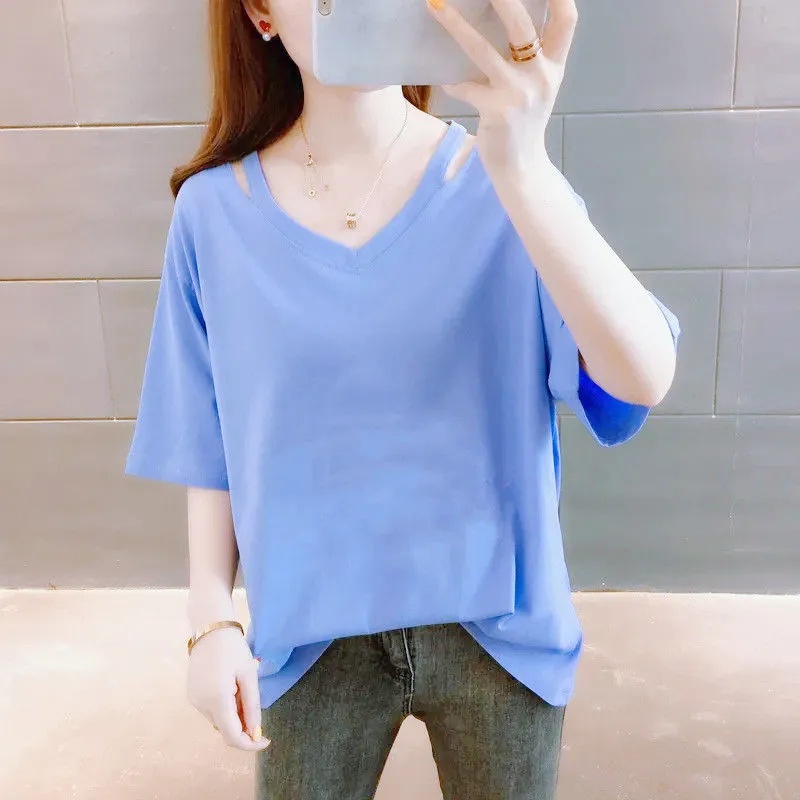 Áo Thun Nữ Cổ Chữ V Plus Size 40-150KG C9018