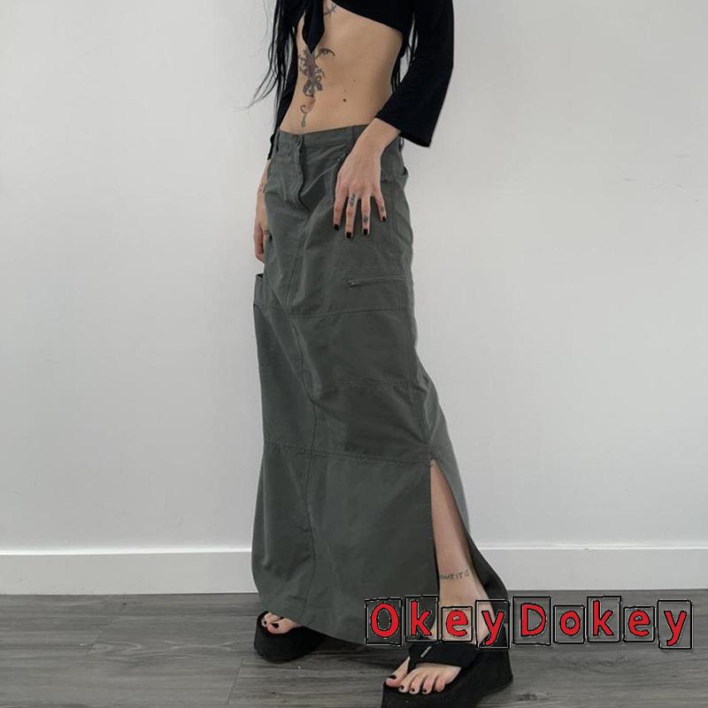 Chân Váy Dài Màu Sắc Trơn Xẻ Tà Phong Cách Đường Phố Thời Trang Cho Nữ