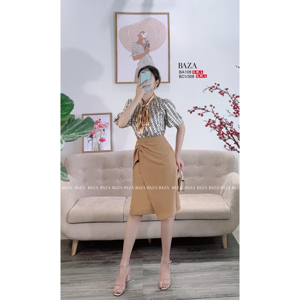Áo cộc tay nơ lụa