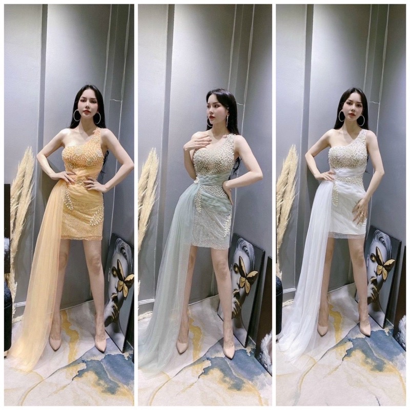 Ms1300Y ĐẦM KIM TUYẾN 1 VAI PHỐI LƯỚI DÀI SMLXL