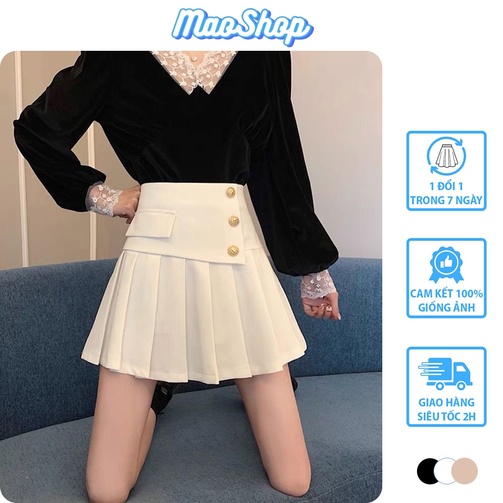 Chân váy tennis dáng xòe có quần trong ulzzang, Chân váy ngắn xếp ly nữ vintage phối khuy CV8 - Maoshop