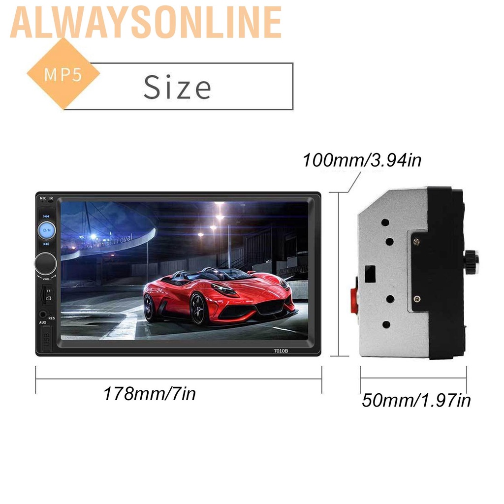 Alwaysonline 7in Car MP5 Player Multimedia Stereo Receiver Bluetooth Mirror Link with Remote Control for Android