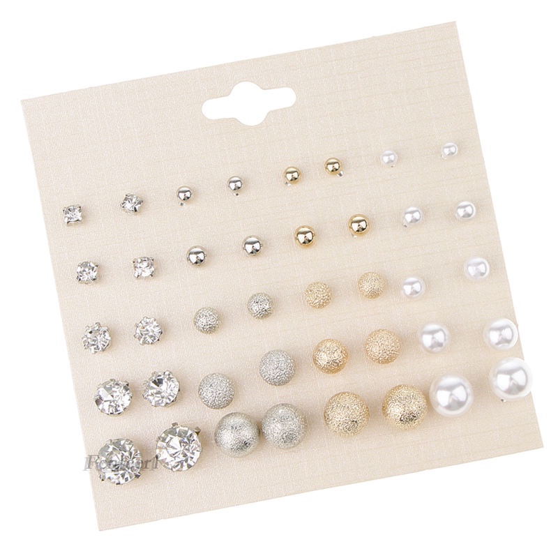 Set 20 đôi bông tai đính ngọc trai giả