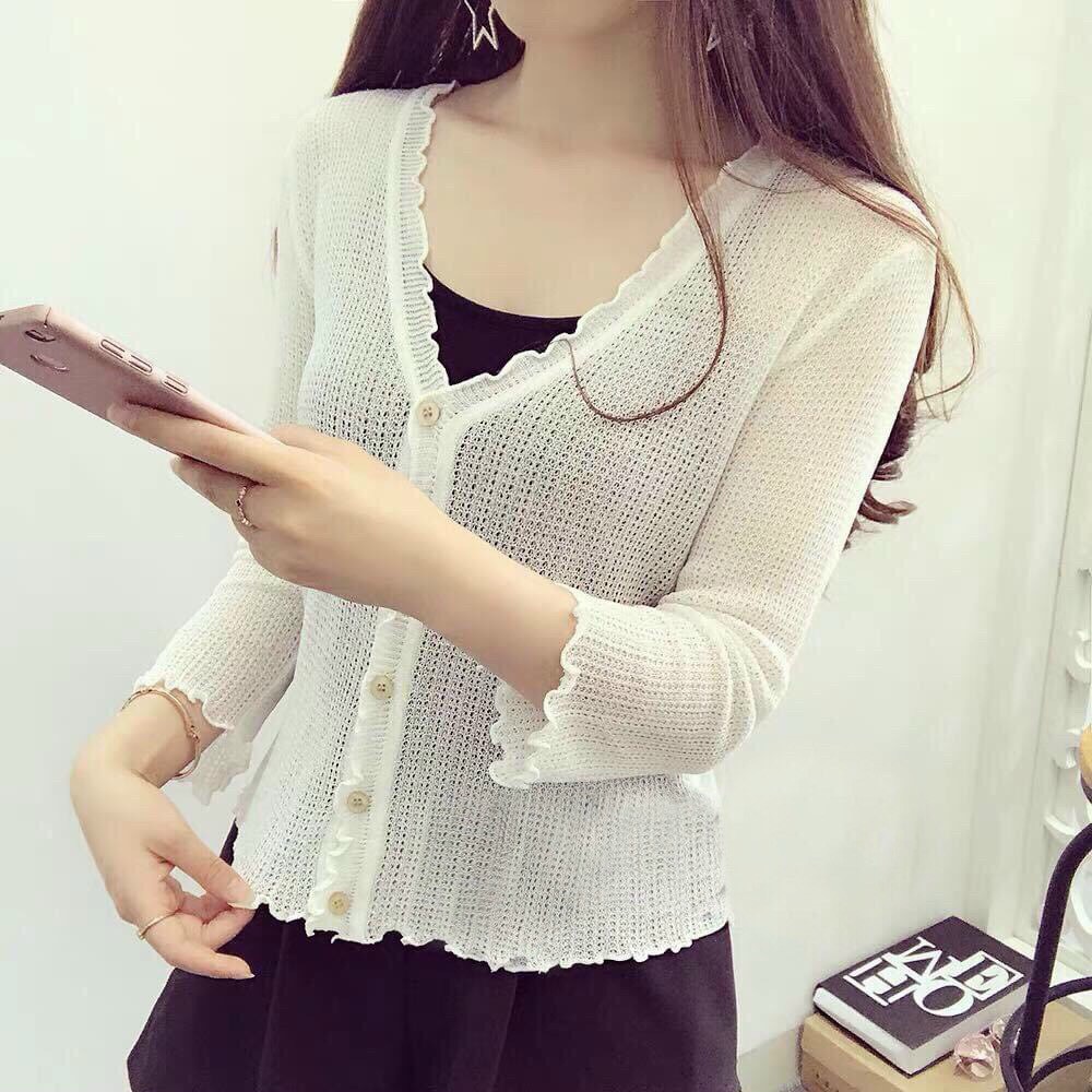 [Có sẵn] Áo khoác len lưới mỏng tay lửng hàng nhập QC | CARDIGAN